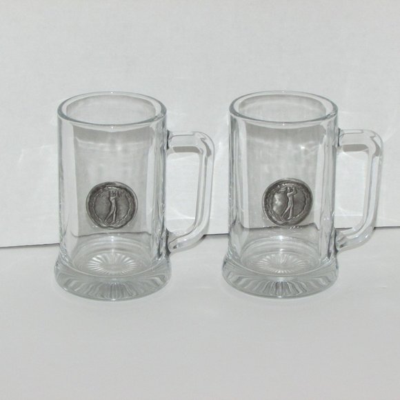 2 Heavy Glass Beer Mugs Golf Golfing Theme Excellent Golfer Gift - Picture 6 of 6